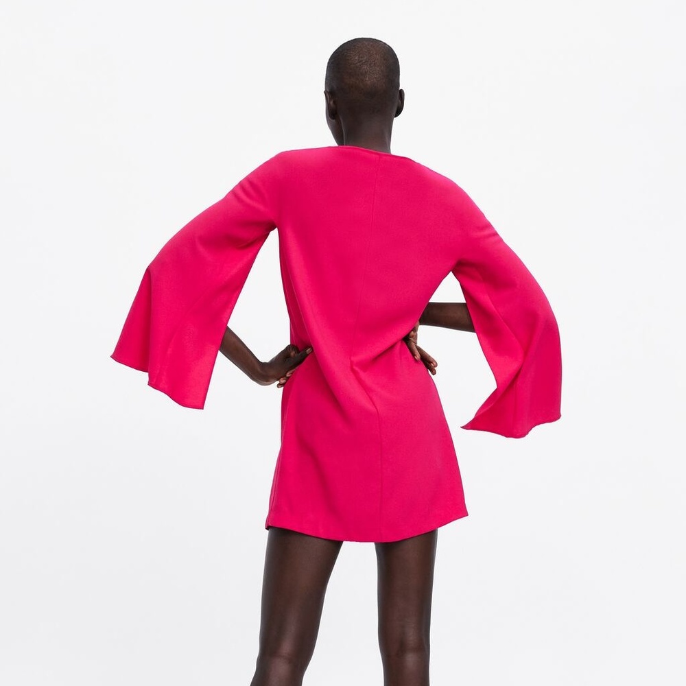 Zara Cape Sleeve Dress Barbie Pink Size XS NWT - Picture 6 of 7
